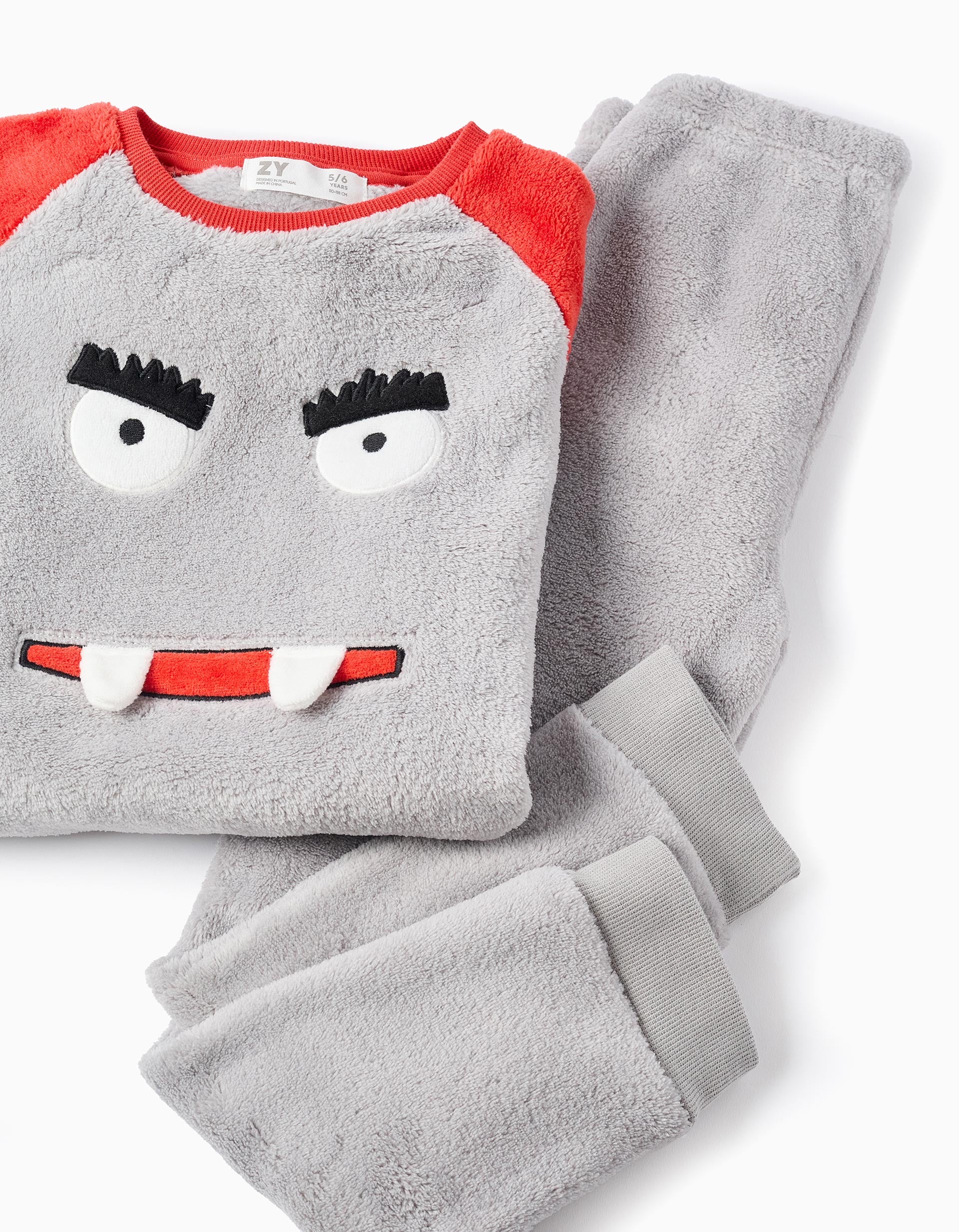 Plush pyjamas with Monsters of Emotions embroidery for boys, grey/red