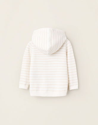 Gilet en Maille à Capuche Rayé pour Nouveau-Né, Blanc/Beige