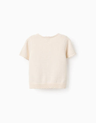 Camiseta de Punto con Lunares En Relieve para Niña, Beige