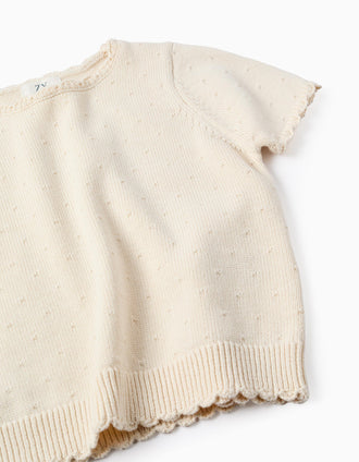 Camiseta de Punto con Lunares En Relieve para Niña, Beige