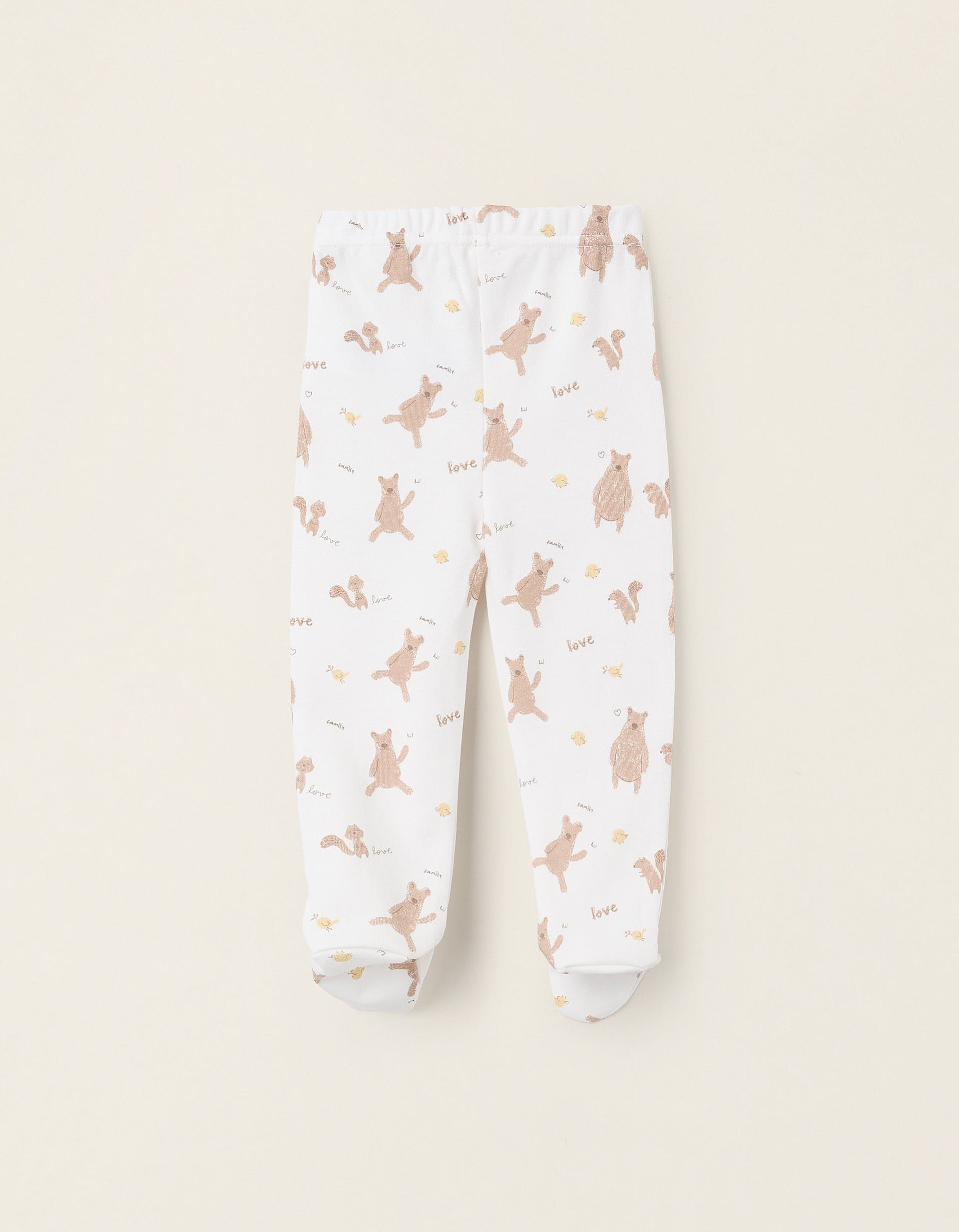 Pack 2 Pantalons avec Pieds pour Bébé Fille 'Family Love', Rose/Blanc