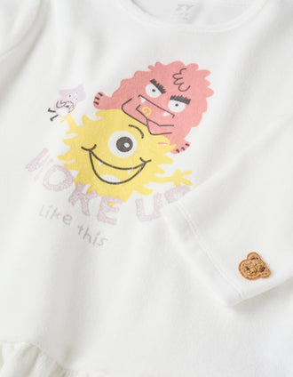 Pijama de Terciopelo para Niña 'Monstruos de las Emociones', Blanco/Lila