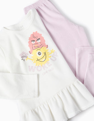 Pijama de Terciopelo para Niña 'Monstruos de las Emociones', Blanco/Lila
