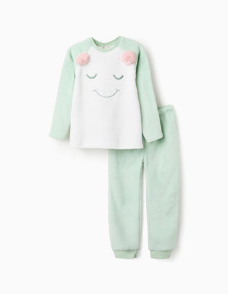 Plush pyjamas with Monsters of Emotions embroidery for girls, green/white
