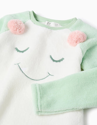 Plush pyjamas with Monsters of Emotions embroidery for girls, green/white