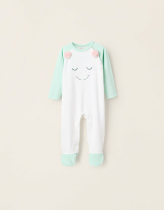 Babygrow de Veludo para Bebé Menina 'Monstro das Emoções', Verde/Branco