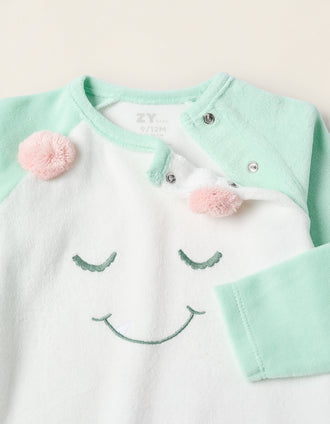 Babygrow de Veludo para Bebé Menina 'Monstro das Emoções', Verde/Branco