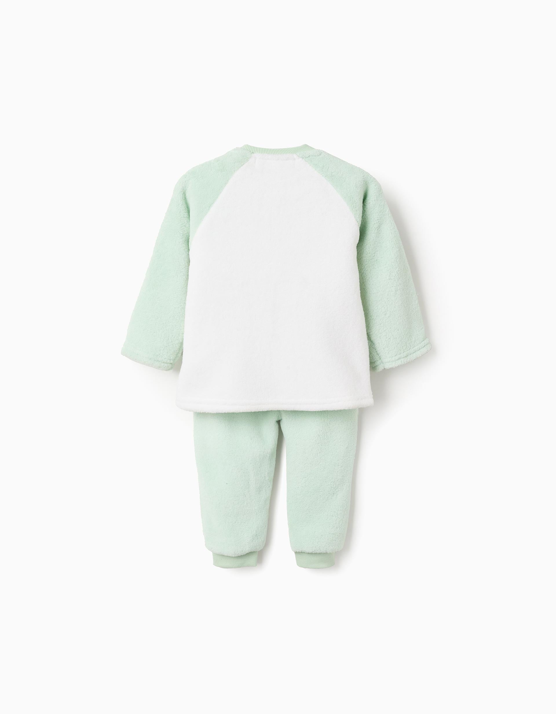 Pyjama peluche avec broderie 'Émotions' pour bébé fille, vert/blanc