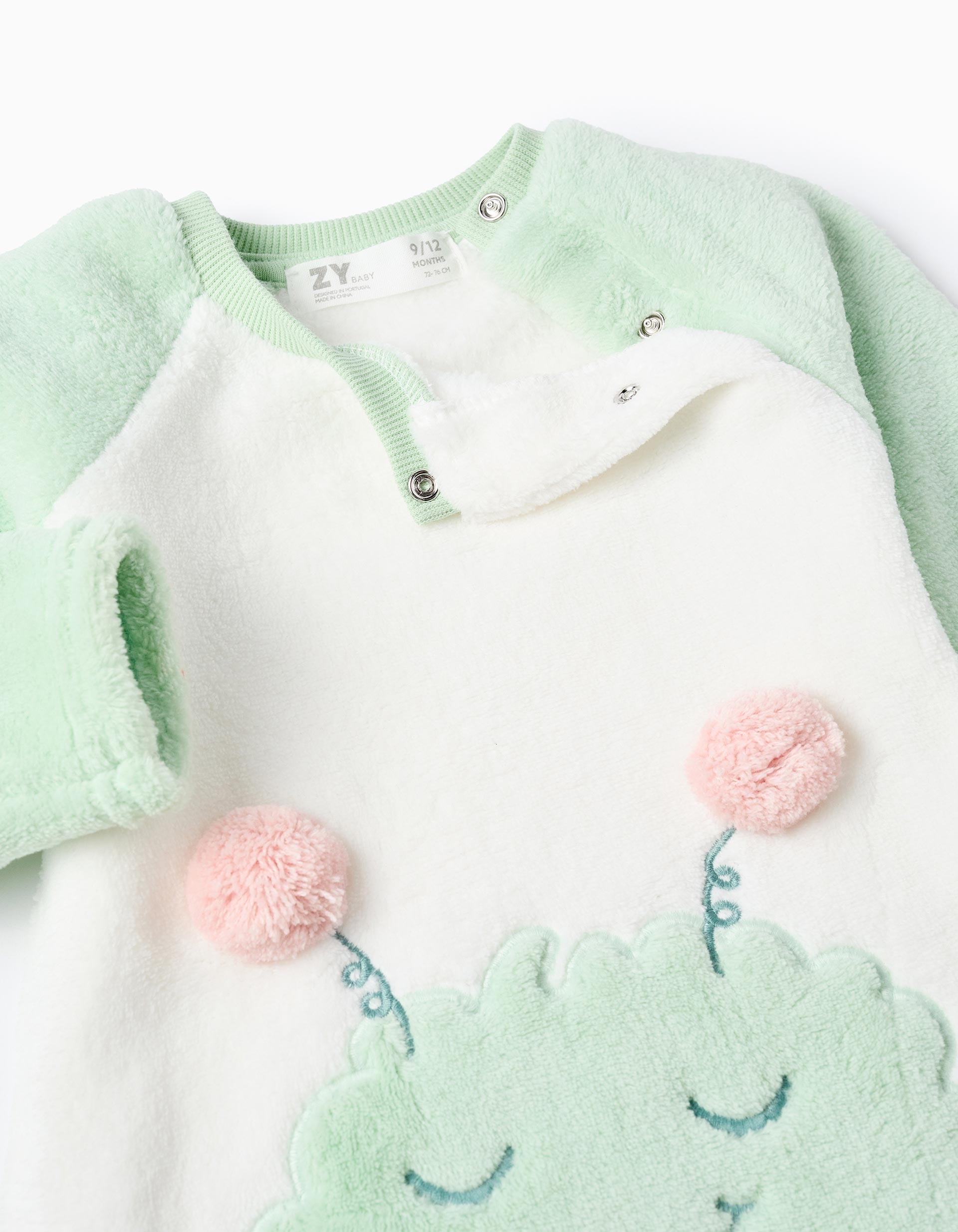 Pyjama peluche avec broderie 'Émotions' pour bébé fille, vert/blanc