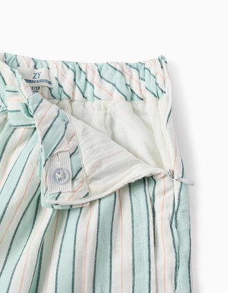 Striped Cotton Pinafore Dress for Baby Girls 'B&S', Green/White