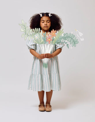 Vestido de Algodón a Rayas para Niña 'B&S', Verde/Blanco/Naranja