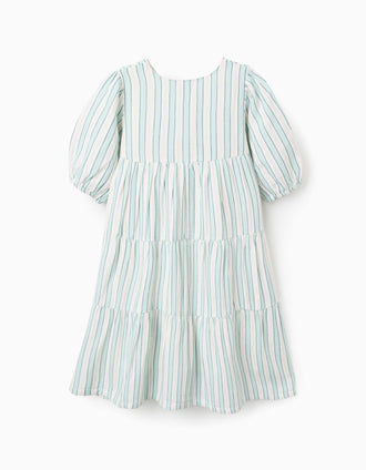 Vestido de Algodón a Rayas para Niña 'B&S', Verde/Blanco/Naranja