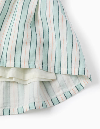 Vestido de Algodón a Rayas para Niña 'B&S', Verde/Blanco/Naranja