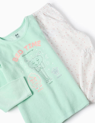 Glow in the Dark Velour Pyjama for Girls 'Emotions', Green/White