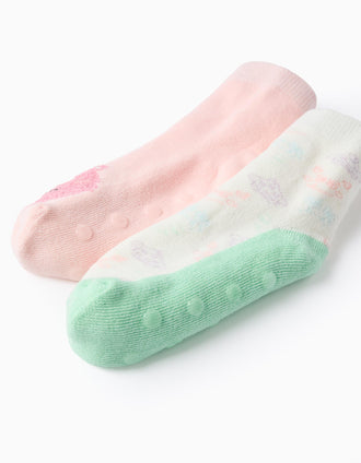 Lote de 2 Pares de Calcetines Antideslizantes para Niña 'Monsters', Rosa/Blanco