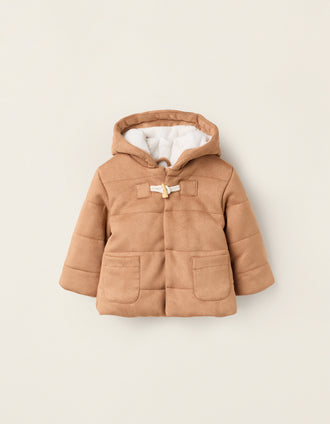 Doudoune en Daim avec Capuche pour Nouveau-né, Camel