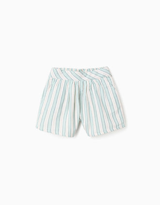 Pantalón Corto de Algodón a Rayas para Niña 'B&S', Verde/Blanco/Naranja
