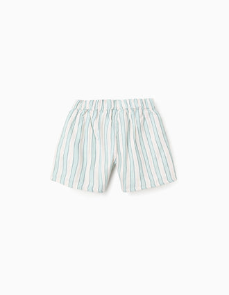 Pantalón Corto de Algodón a Rayas para Niña 'B&S', Verde/Blanco/Naranja
