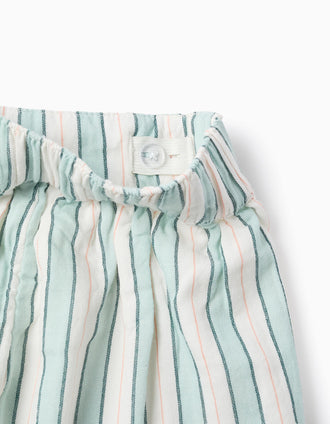 Pantalón Corto de Algodón a Rayas para Niña 'B&S', Verde/Blanco/Naranja