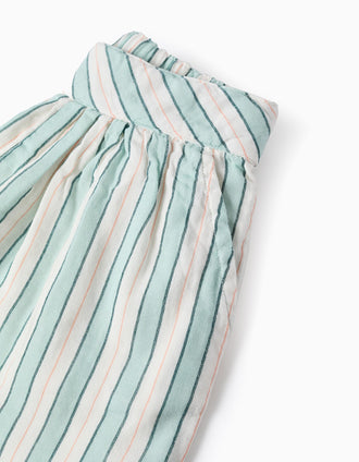 Pantalón Corto de Algodón a Rayas para Niña 'B&S', Verde/Blanco/Naranja