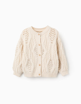 Jersey de Punto Grueso con Efectos para Niña, Beige