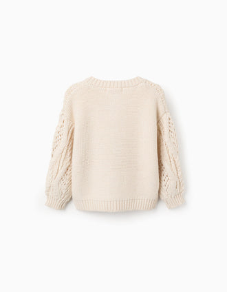 Jersey de Punto Grueso con Efectos para Niña, Beige