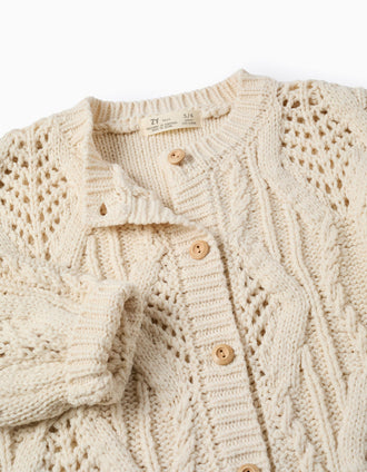 Jersey de Punto Grueso con Efectos para Niña, Beige