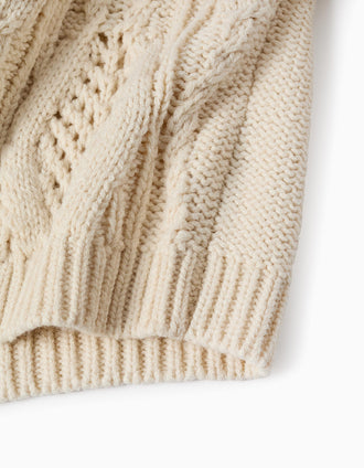 Jersey de Punto Grueso con Efectos para Niña, Beige