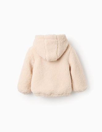Casaco de Sherpa com Capuz para Bebé Menino, Bege