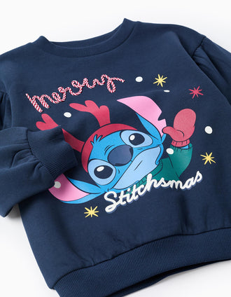 Sudadera perchada con estampado de Stitch para niña, azul oscuro