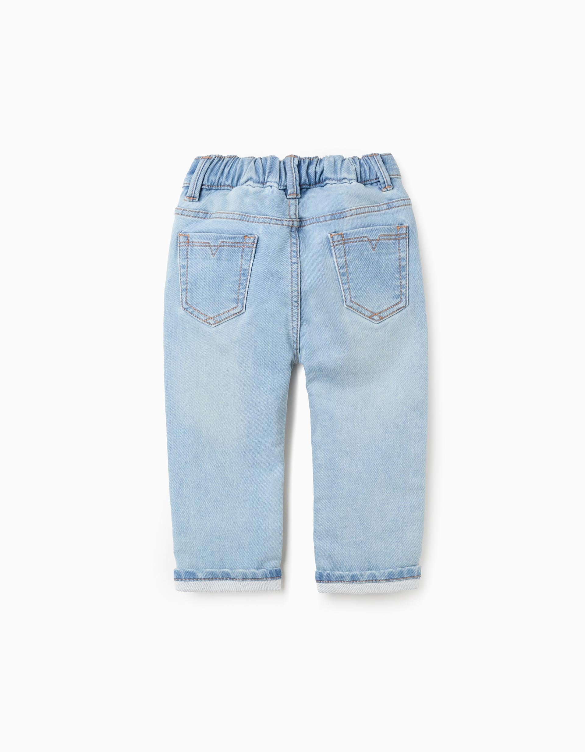 Calças de ganga com bainha dobrada para bebé menino, azul-claro