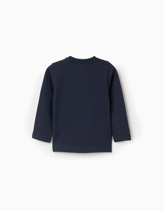 T-shirt de algodão 'fair isle' para bebé menino, azul-escuro