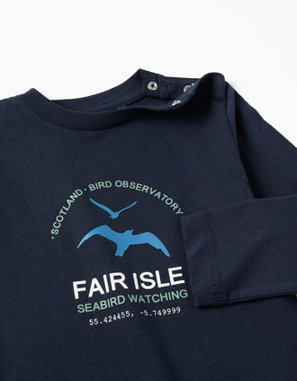 T-shirt de algodão 'fair isle' para bebé menino, azul-escuro