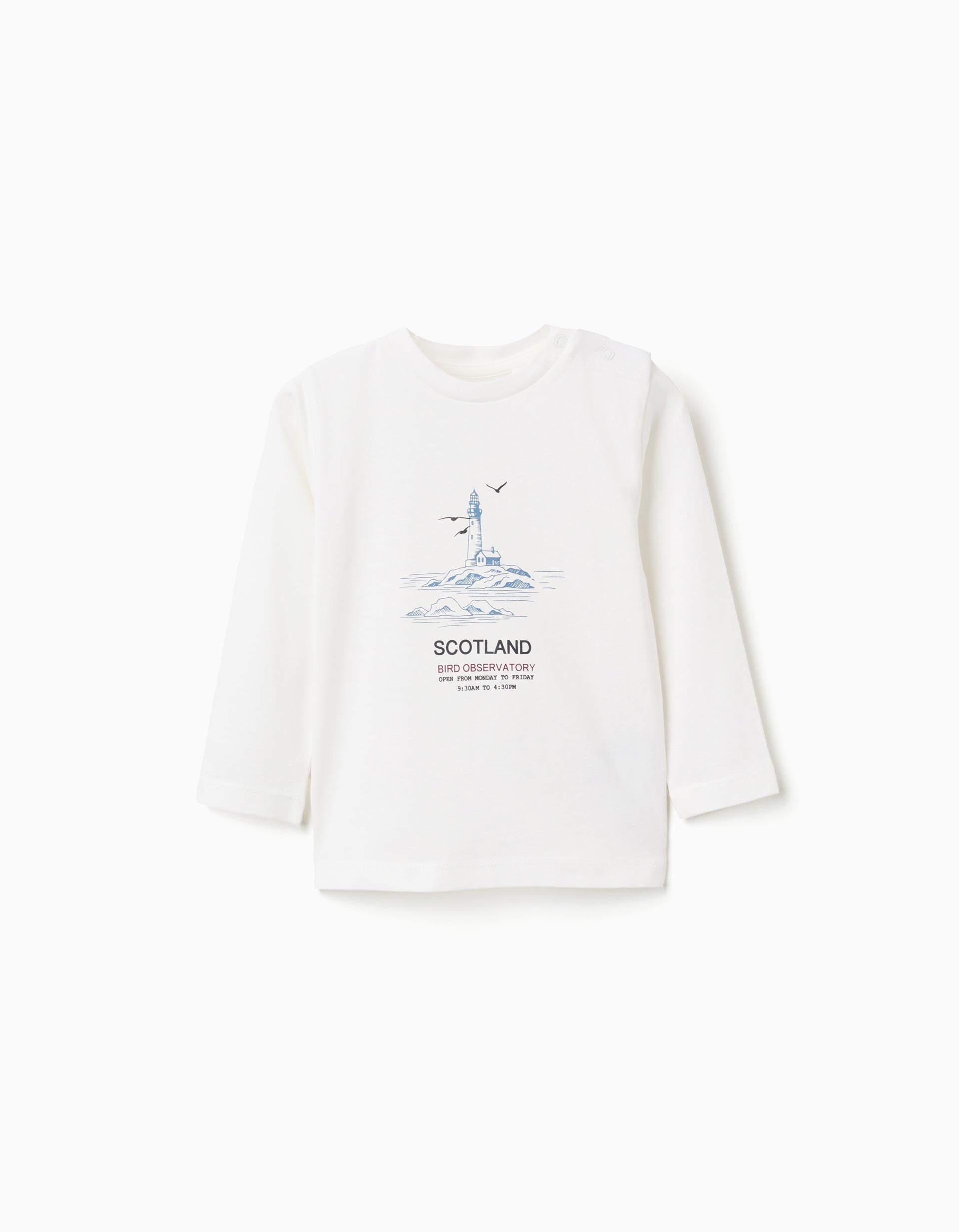 Long sleeve cotton T-shirt 'bird observatory' for baby boys, white