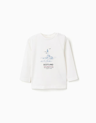 T-shirt de algodão 'bird observatory' para bebé menino, branco