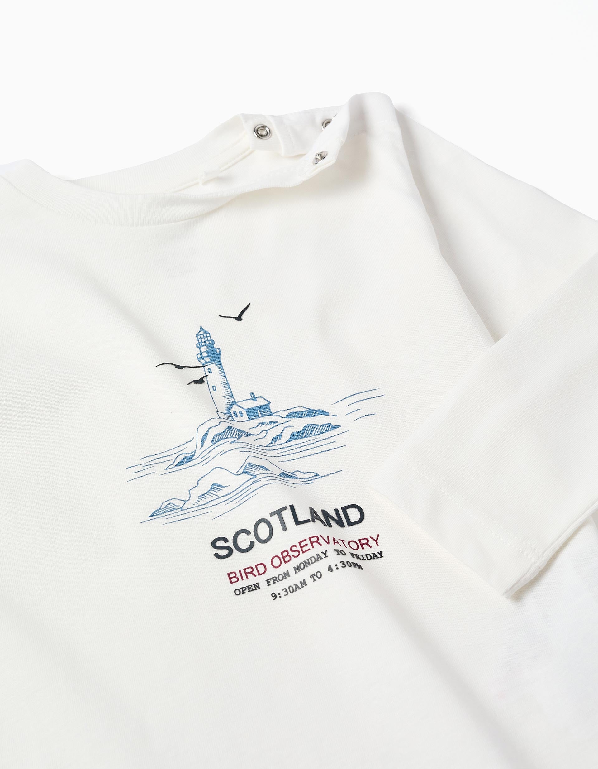 Long sleeve cotton T-shirt 'bird observatory' for baby boys, white