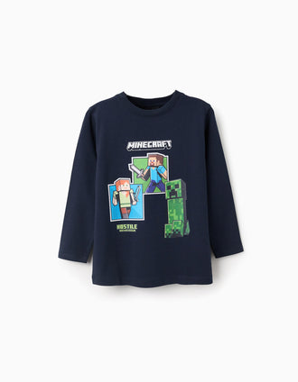 T-shirt de Manga Comprida para Menino 'Minecraft', Azul Escuro