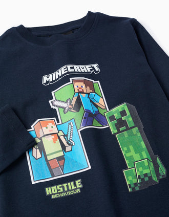 T-shirt de Manga Comprida para Menino 'Minecraft', Azul Escuro