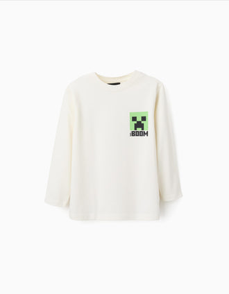T-Shirt à Manches Longues pour Garçon 'Minecraft', Blanc