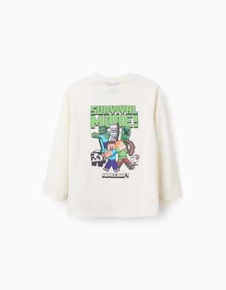 T-Shirt à Manches Longues pour Garçon 'Minecraft', Blanc