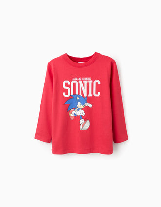 Long Sleeve Cotton T-shirt for Boys 'Sonic', Red