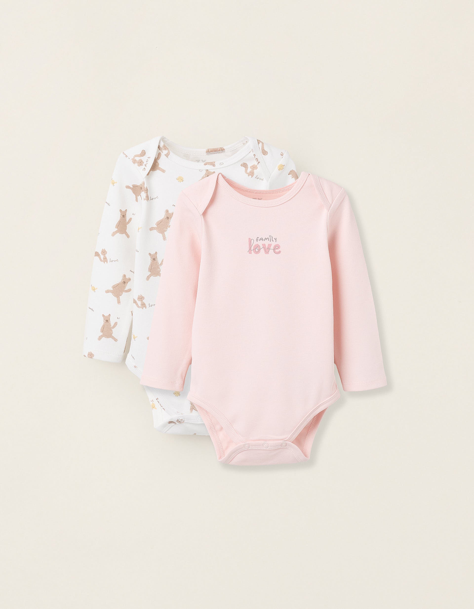 Pack 2 Bodies de Coton pour Bébé Fille 'Family Love', Rose/Blanc