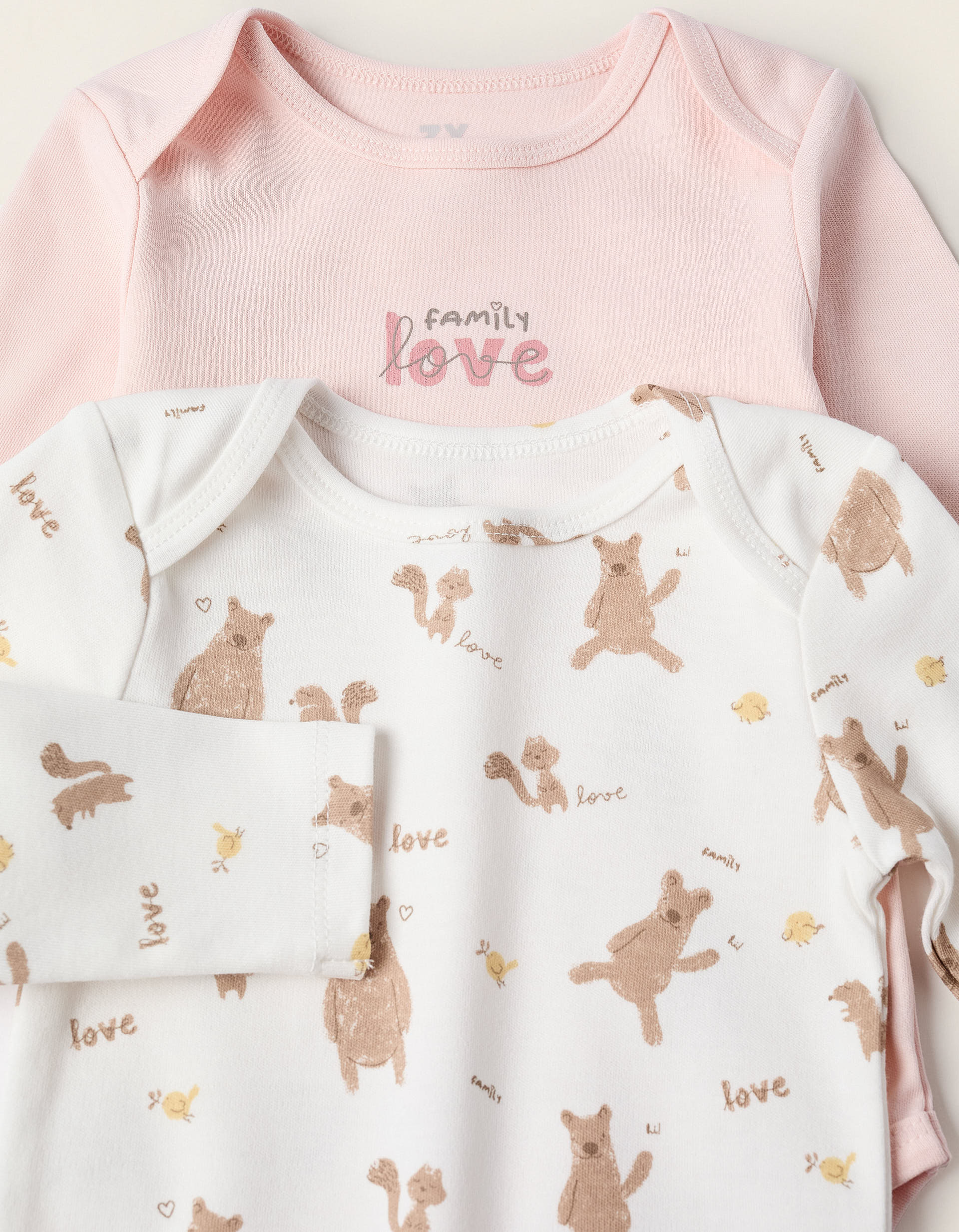 Pack 2 Bodies de Coton pour Bébé Fille 'Family Love', Rose/Blanc