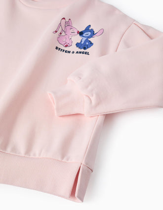 Brushed Sweatshirt with Back Print for Girls 'Stitch', Pink