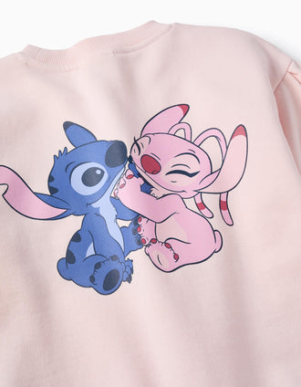Brushed Sweatshirt with Back Print for Girls 'Stitch', Pink