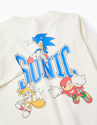 Long Sleeve Cotton T-shirt for Boys 'Sonic', White