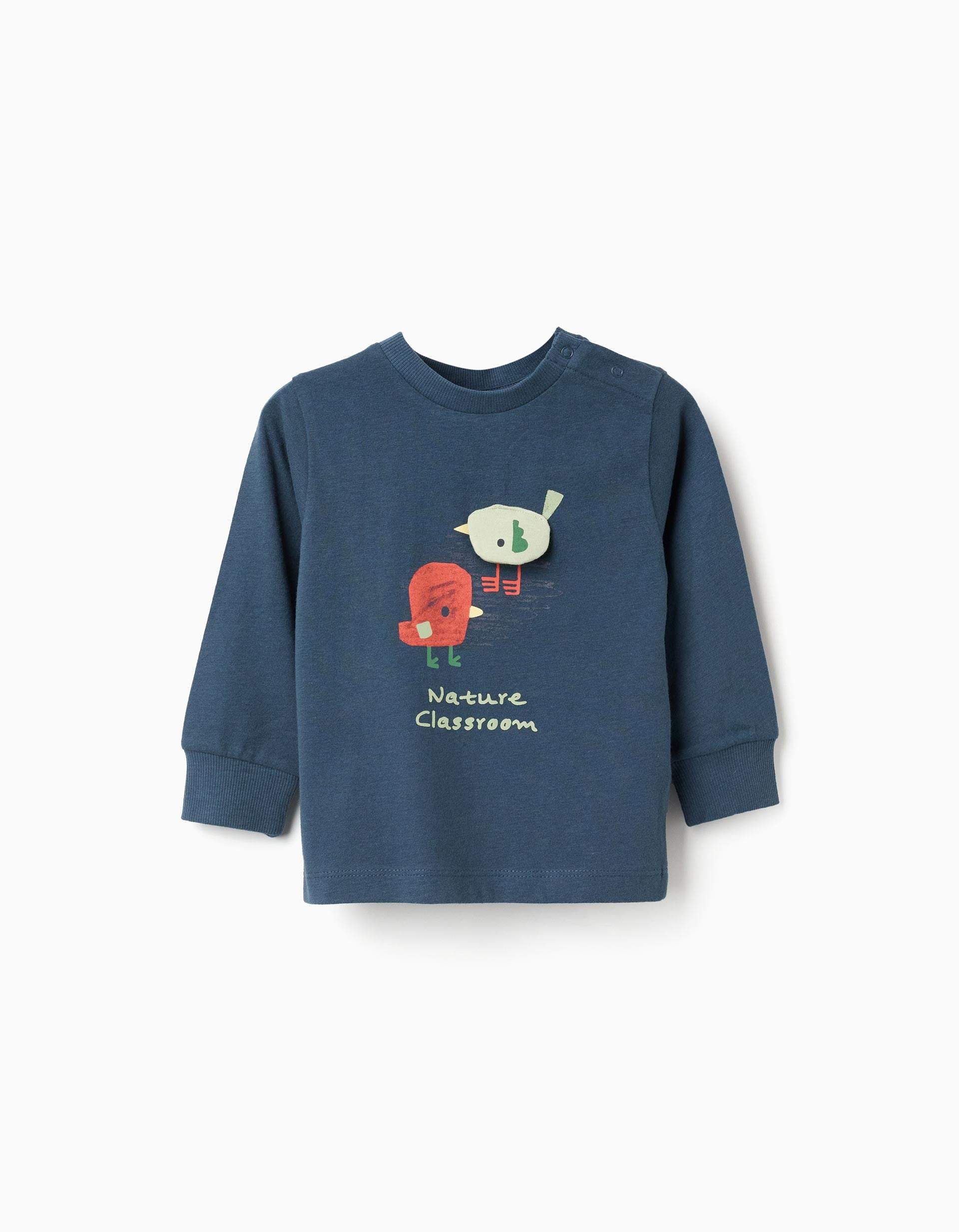 Long sleeve cotton T-shirt with 'Nature' print for baby boys, blue