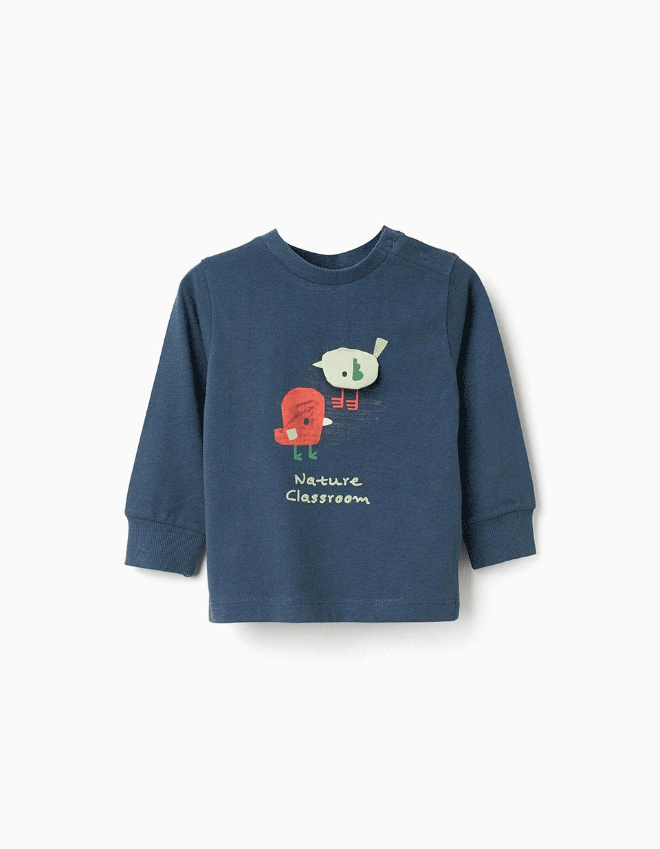 Long sleeve cotton T-shirt with 'Nature' print for baby boys, blue