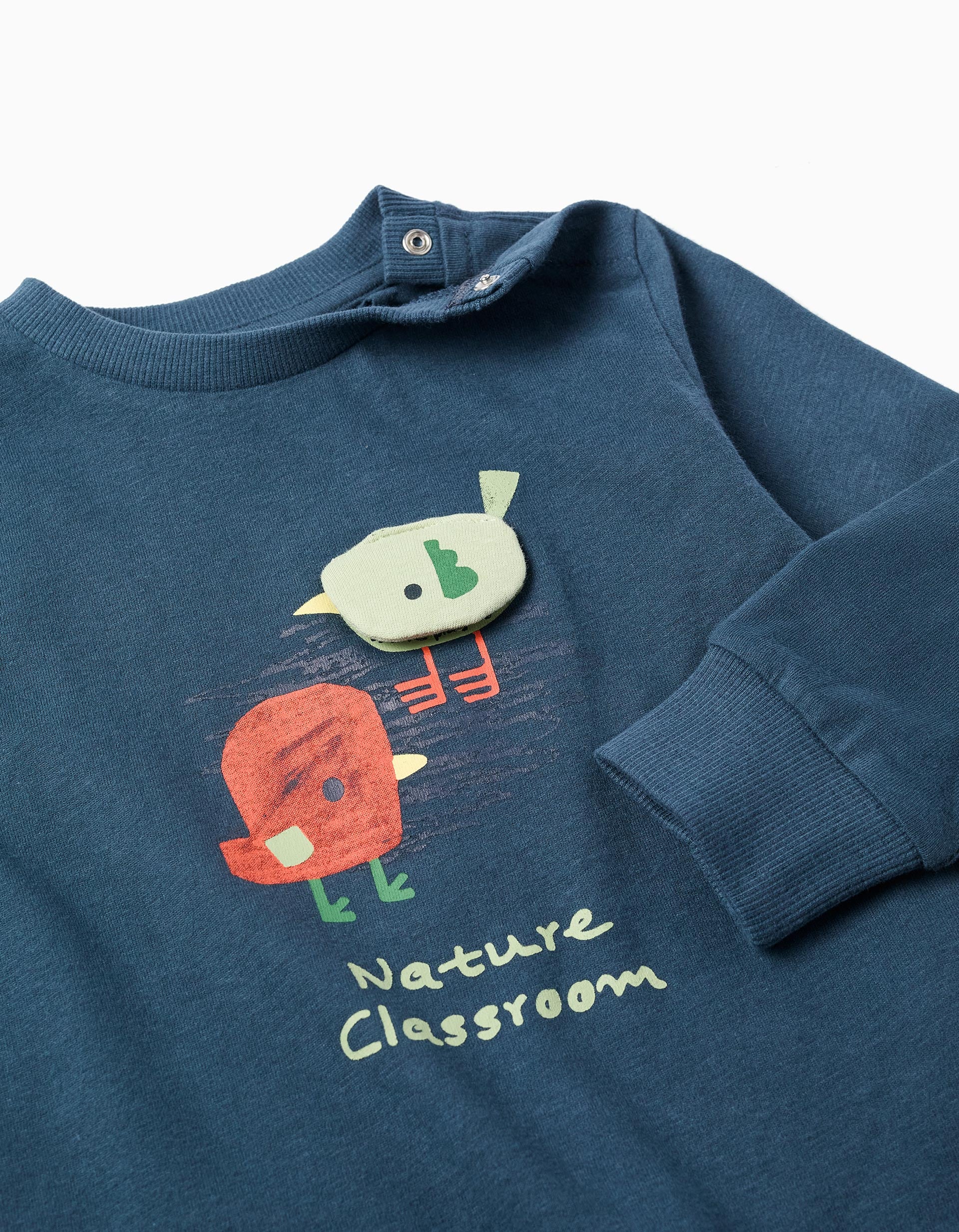 Long sleeve cotton T-shirt with 'Nature' print for baby boys, blue