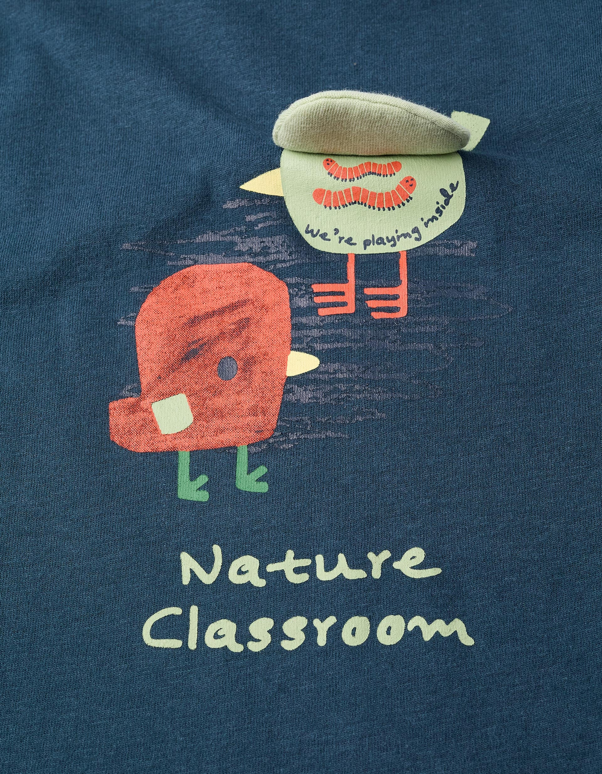 Long sleeve cotton T-shirt with 'Nature' print for baby boys, blue